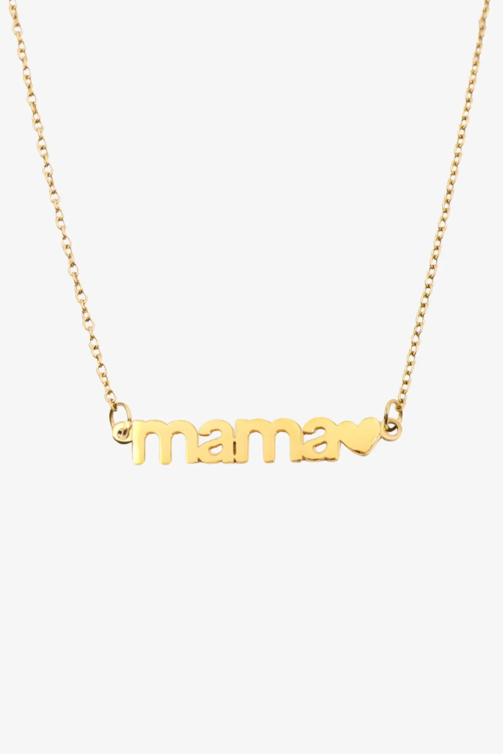 Mama necklace in 18k gold plated stainless steel on white background