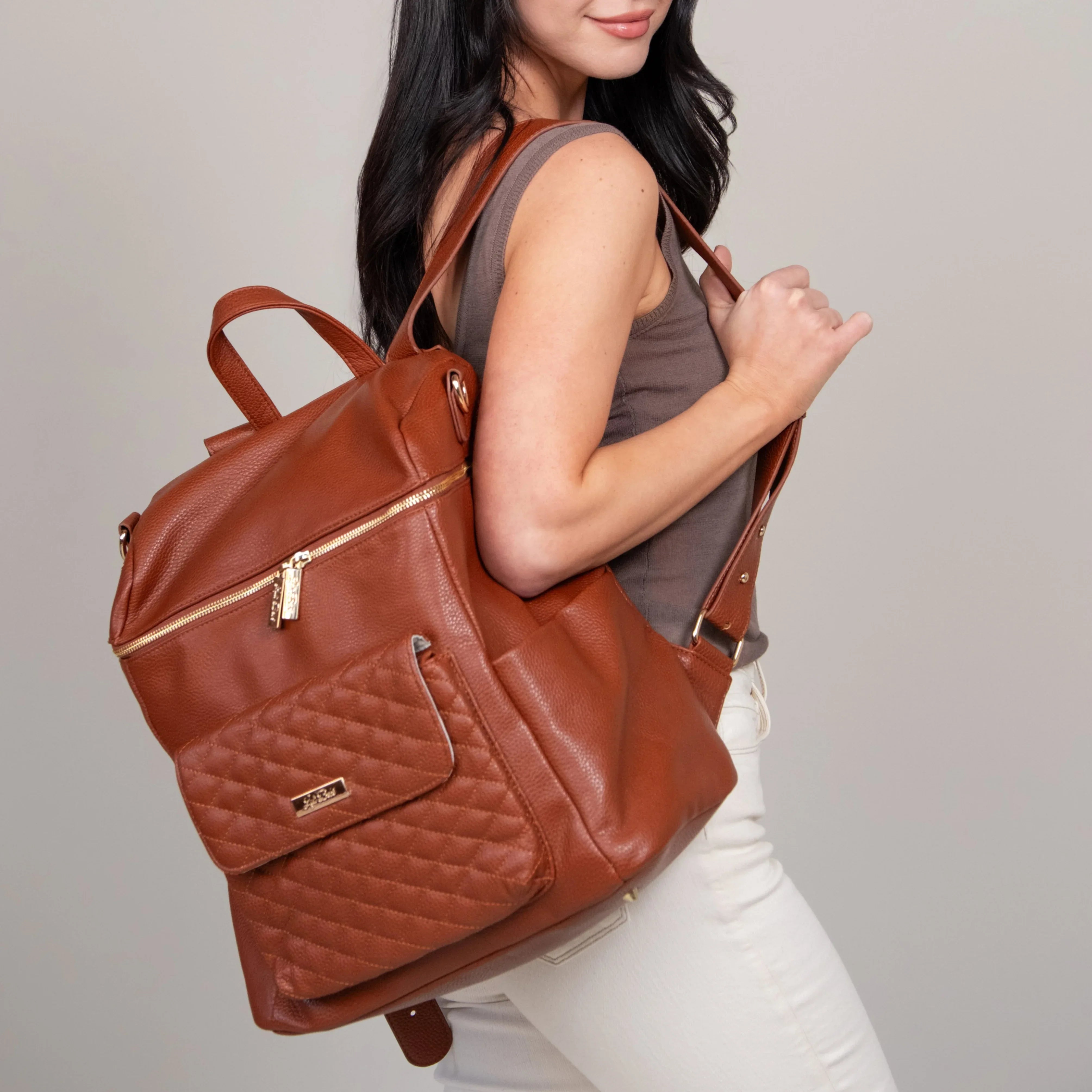 Diaper Bag Caramel Brown Back Pack large and convenient for mom's