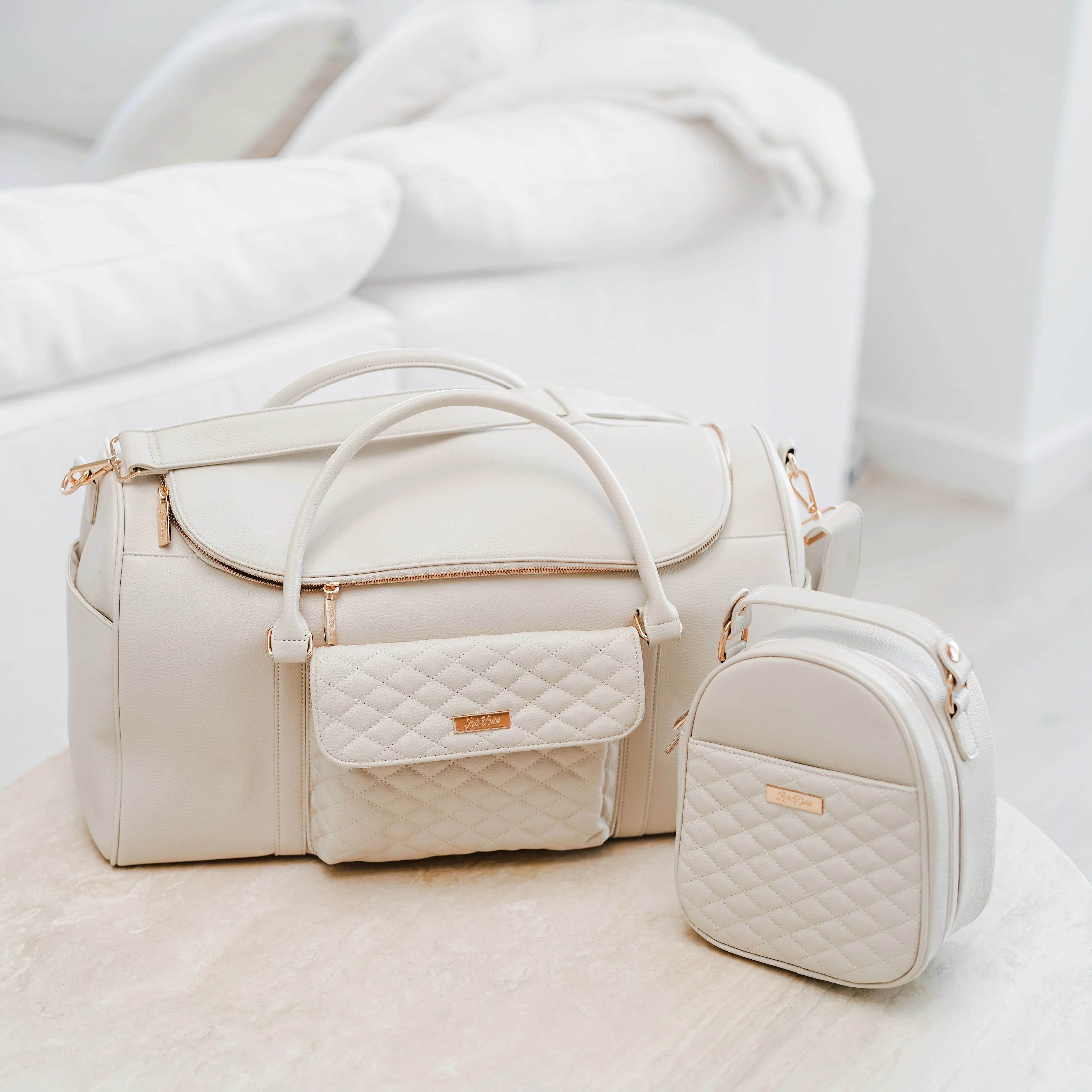 Travel Bag and Snack Bag in Pearl White Color - Luli Bebe