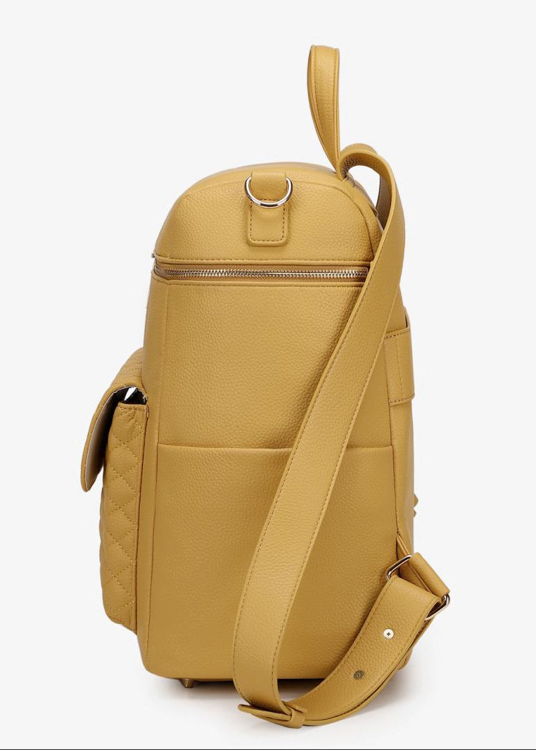 Imperfect Luli Bebé Monaco yellow vegan leather diaper bag backpack