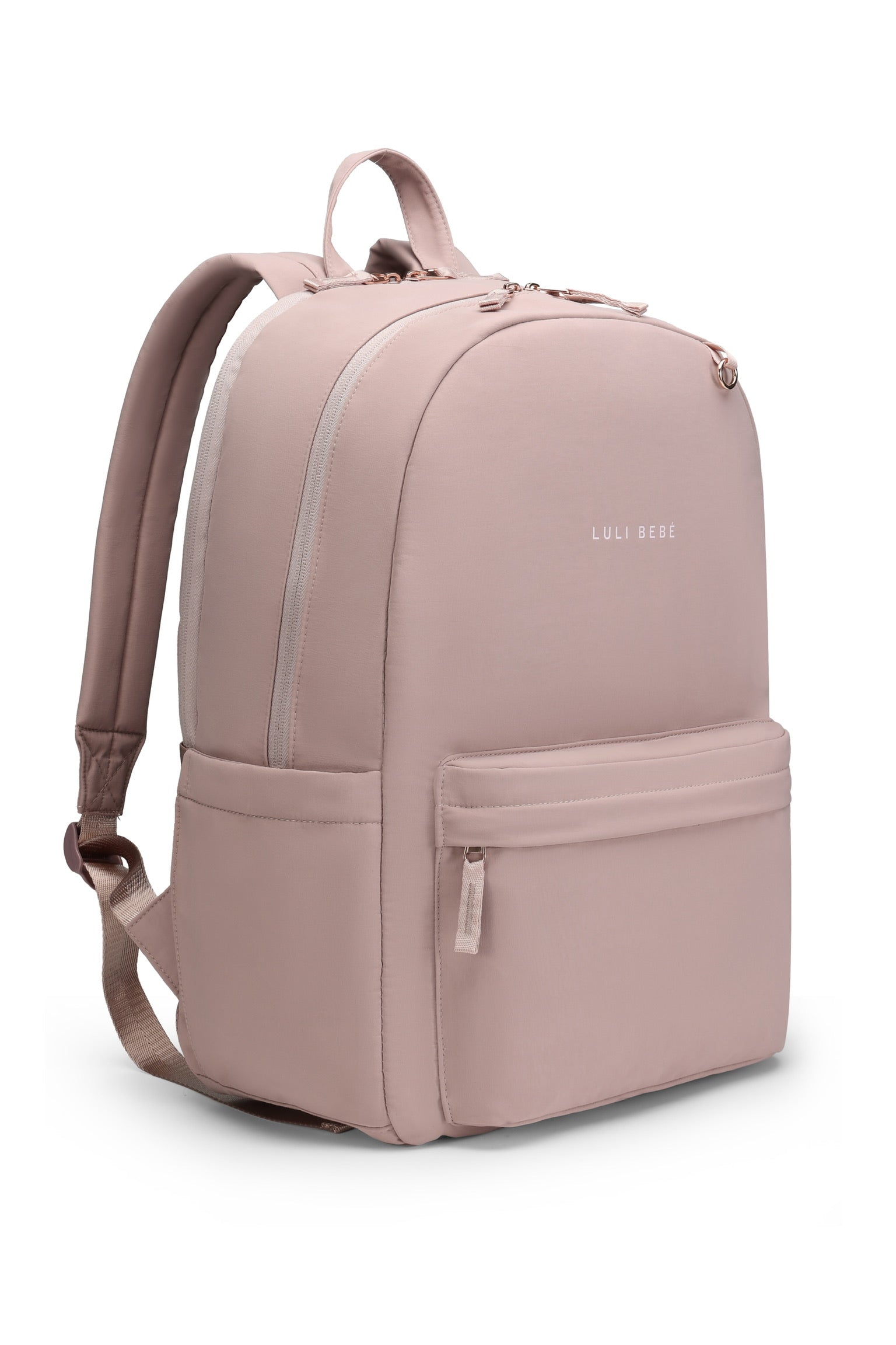 Blush Daily Backpack – angled side view, modern minimalist design for everyday use by Luli Bebé
