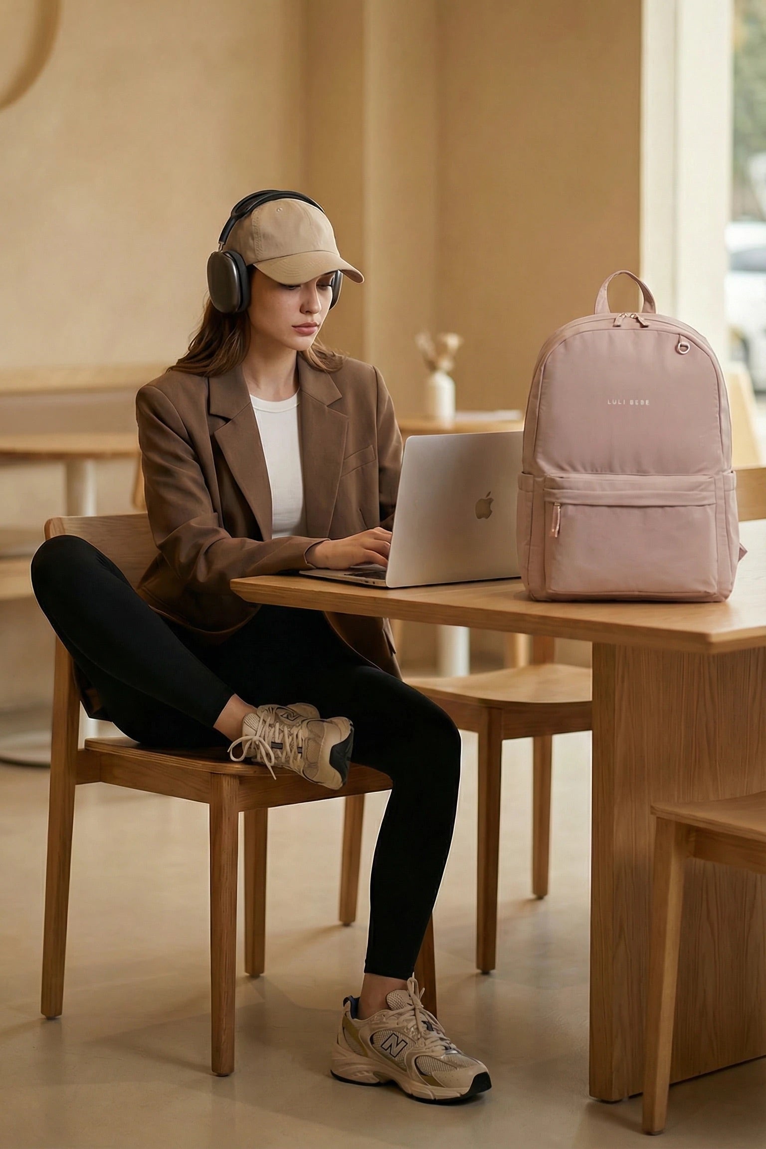 Blush The Daily Backpack Luli Bebe – work use with laptop on table