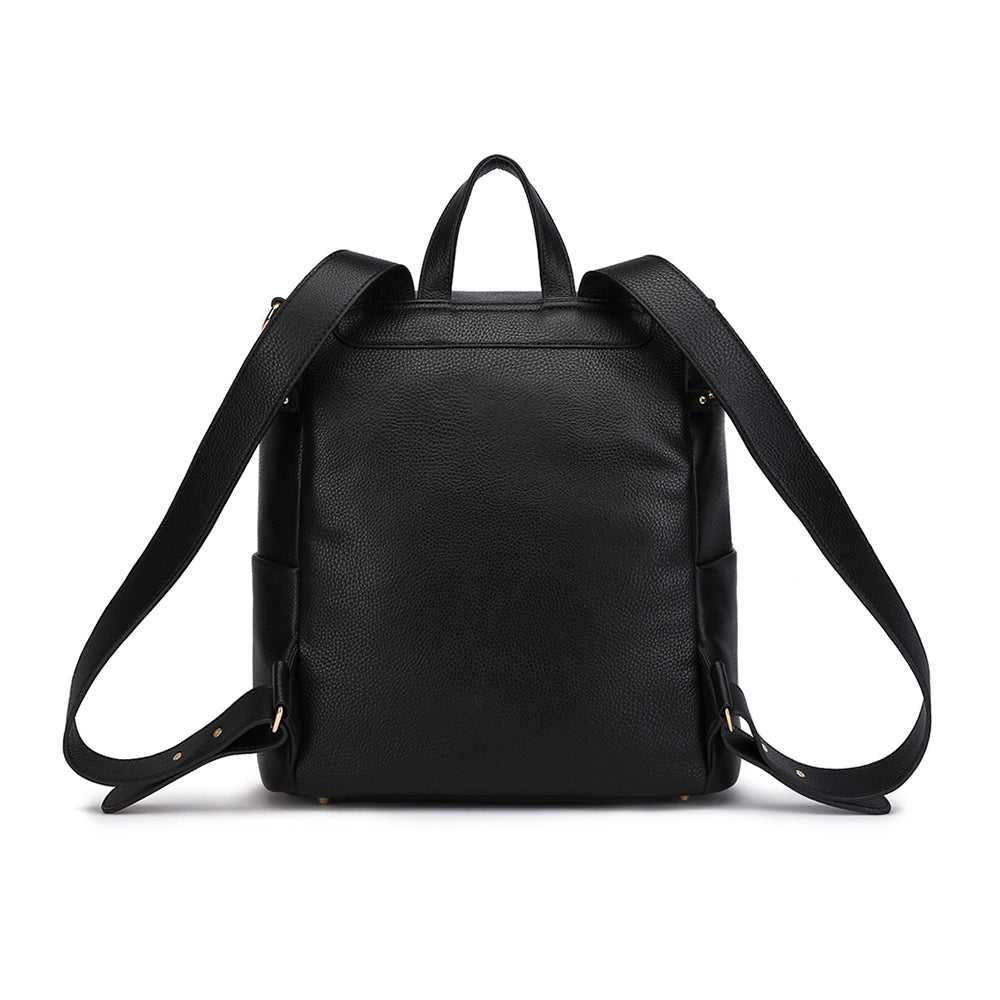 Back view of black diaper bag – Monaco by Luli Bebe, stylish vegan leather design with adjustable backpack straps, mom-approved comfort