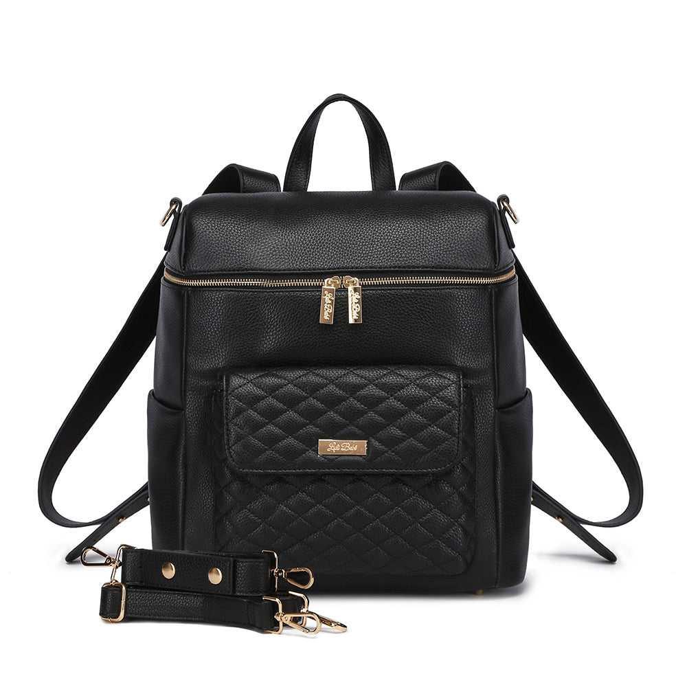 Stylish black diaper bag with stroller straps – Monaco collection by Luli Bebe, mom-approved and practical