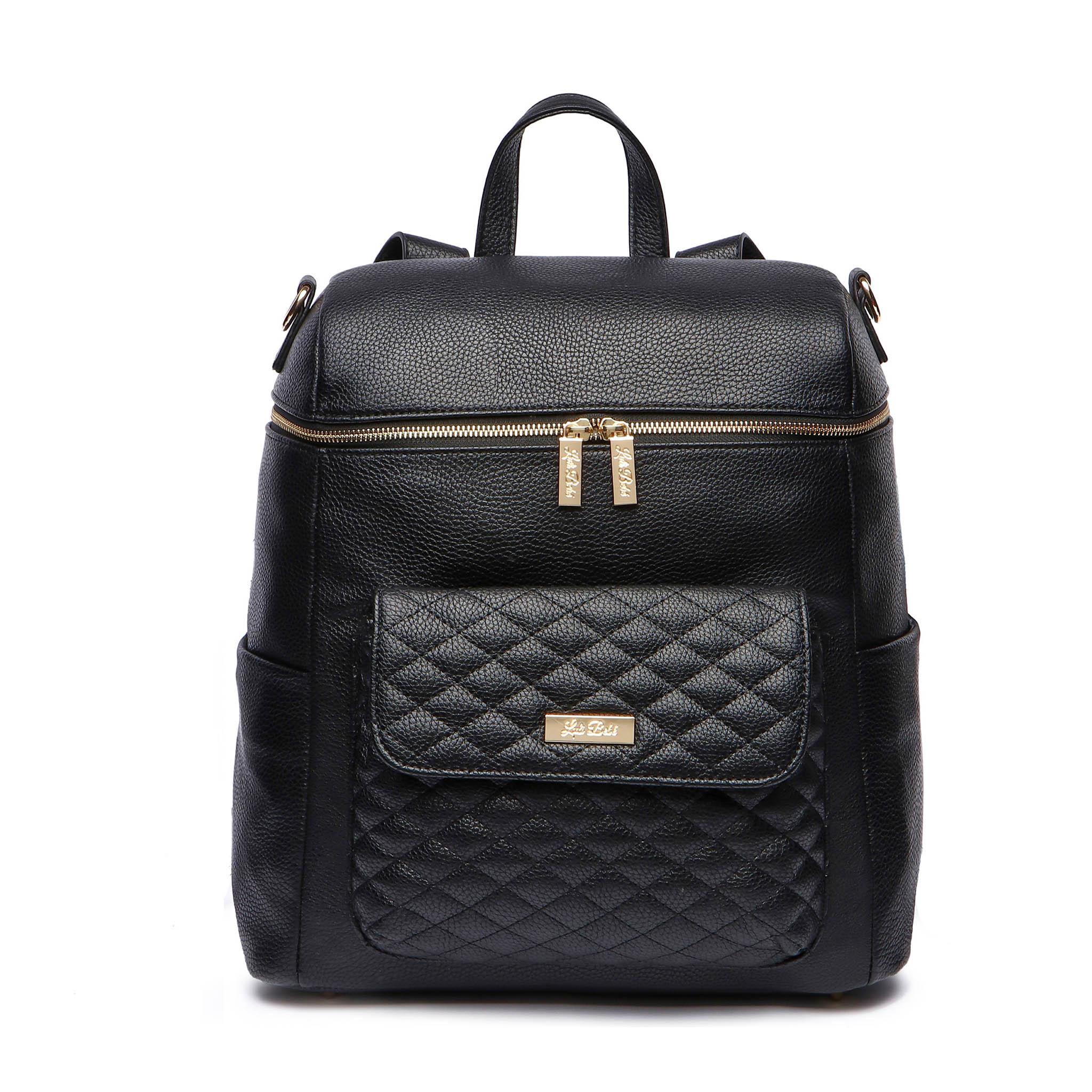 Stylish black diaper bag – Monaco collection by Luli Bebe, mom-approved design with quilted front pocket and premium vegan leather