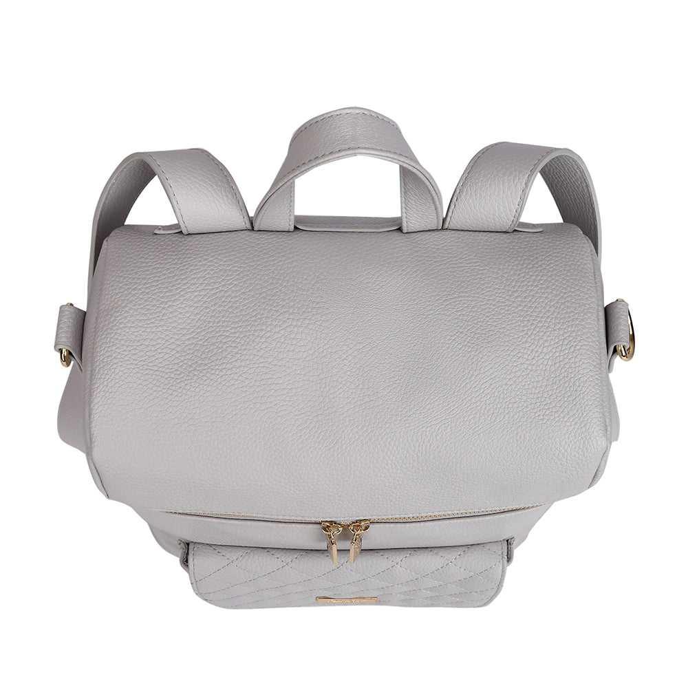 Top view of the Large Stone Grey Diaper Bag by Luli Bebe showcasing wide opening for easy access to baby