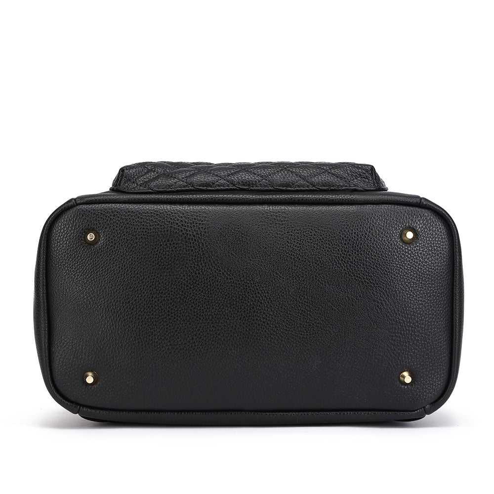 Bottom view of black diaper bag – Monaco by Luli Bebe, durable vegan leather base with stylish design, mom-approved quality