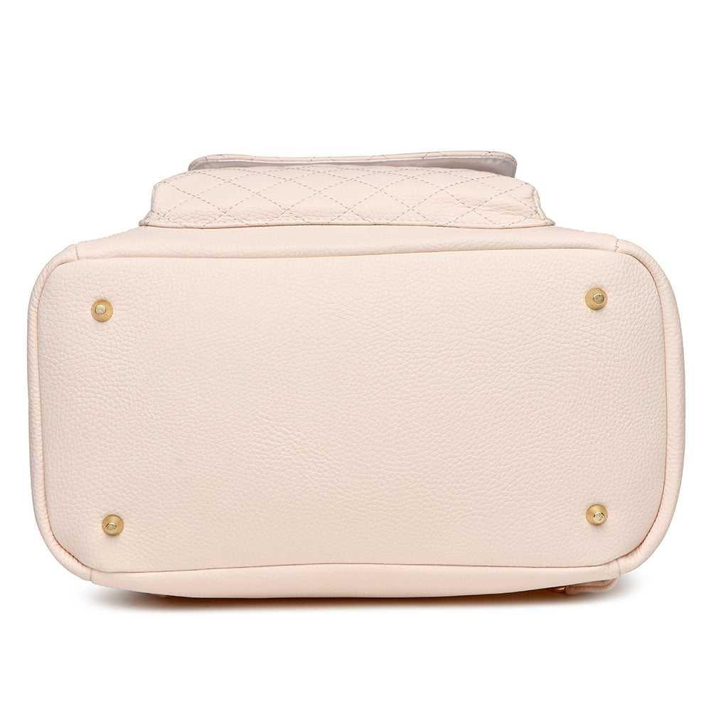 Pastel Pink Diaper Bag | Petit Monaco by Luli Bebe bottom view mini backpack showing base design and durable vegan leather