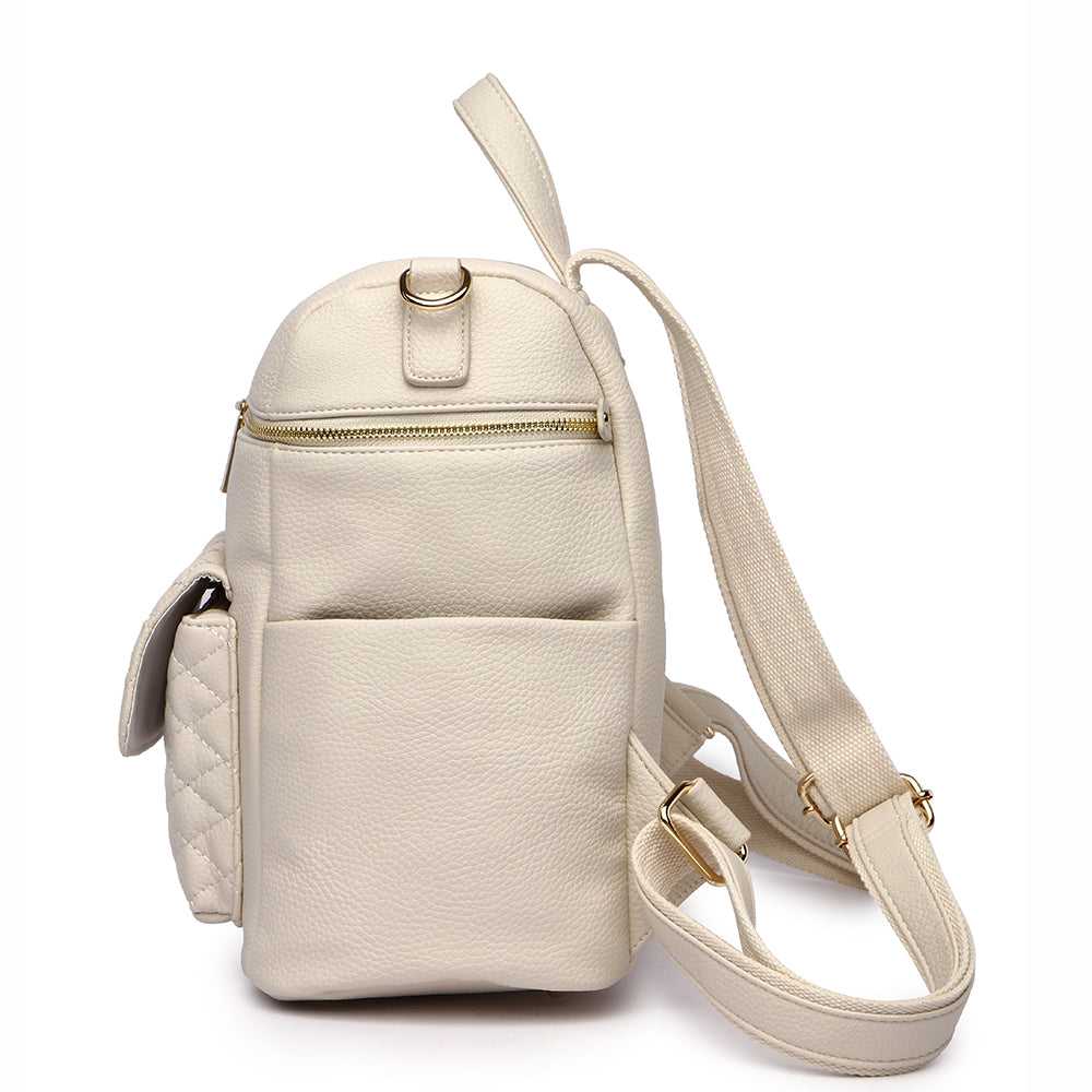 Side view of Petit Monaco diaper bag – sleek mini diaper backpack with stroller straps and bottle pocket
