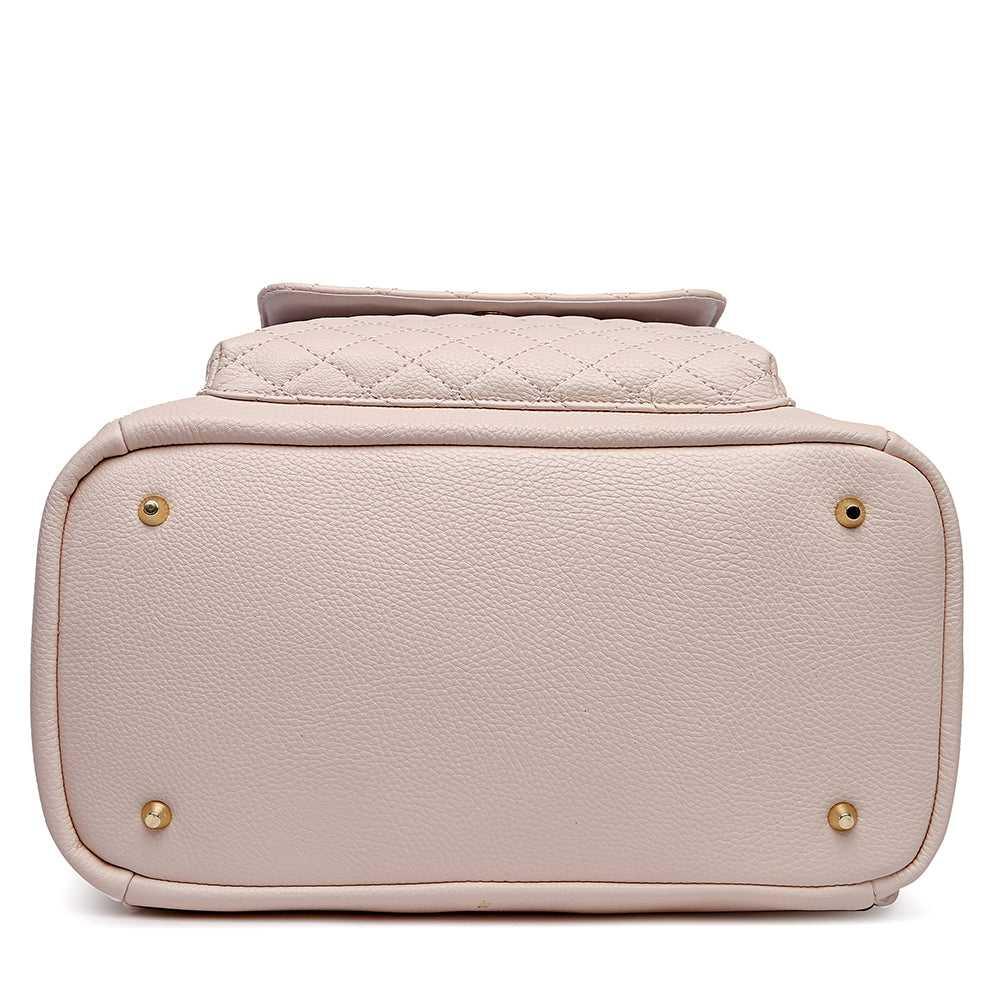 Stylish pastel pink diaper bag bottom view – Luli Bebe Monaco, mom-approved luxury design