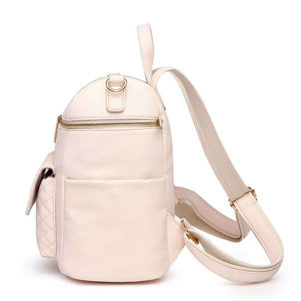 Pink Diaper Bag | Petit Monaco by Luli Bebe side view mini backpack with stroller straps