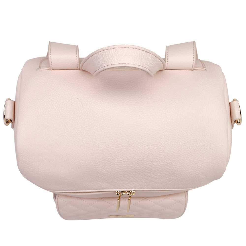 Pink diaper bag top view – Monaco collection by Luli Bebe, luxury vegan leather with wide opening and satin interior