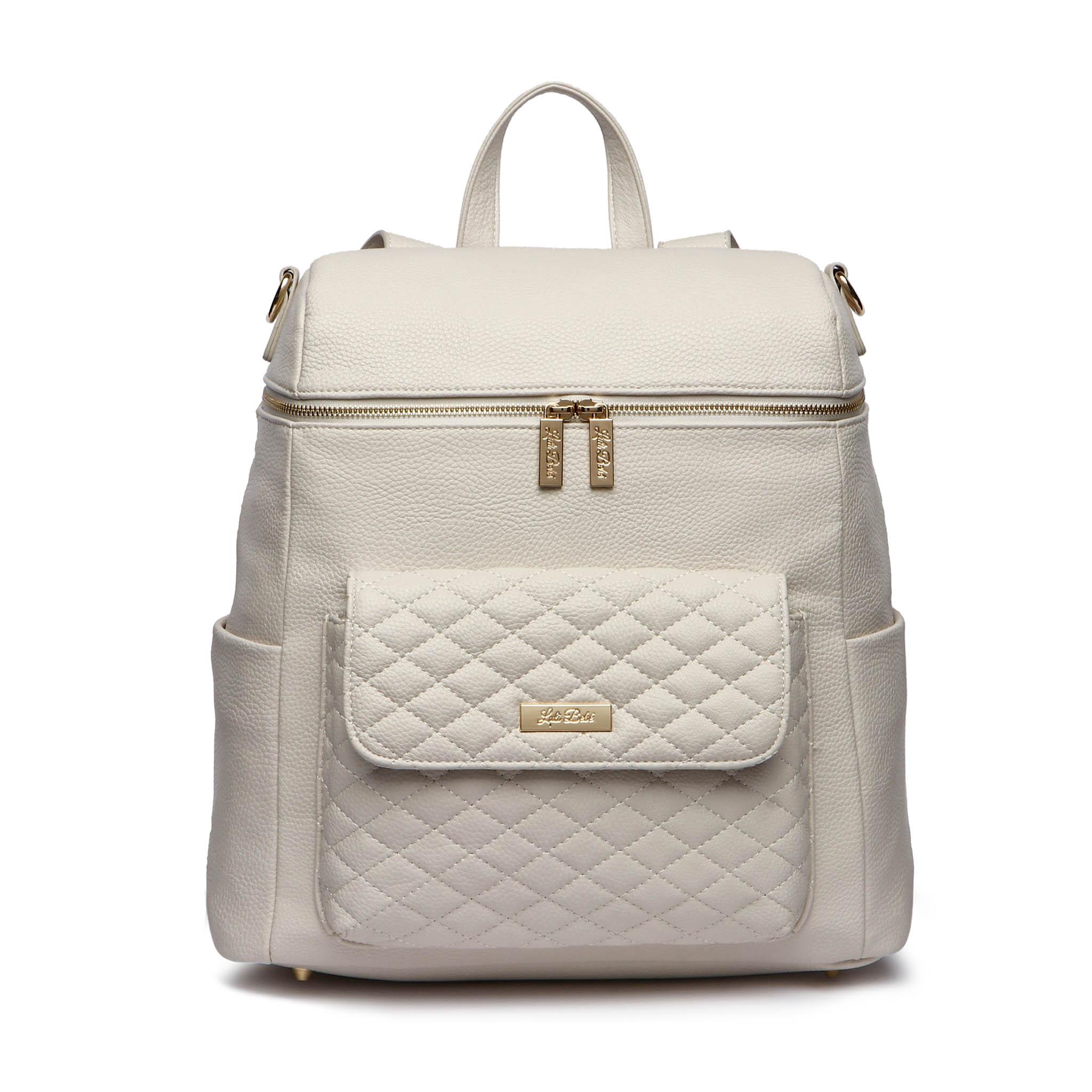 Luxury Pearl White diaper bag by Luli Bebé | Signature Monaco Collection – stylish, mom-approved diaper backpack for baby essentials