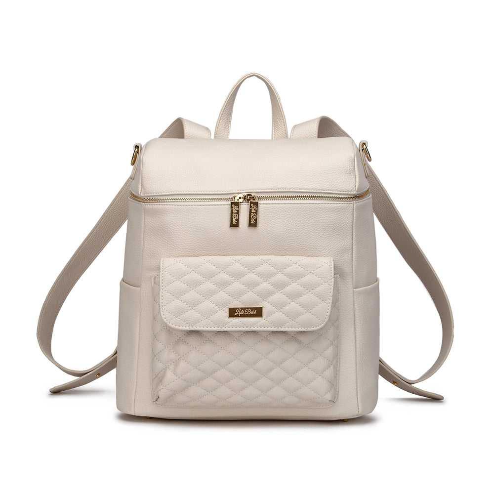 Luxury Pearl White diaper bag by Luli Bebé | Signature Monaco Collection – best-stylish, mom-approved diaper backpack for baby essentials