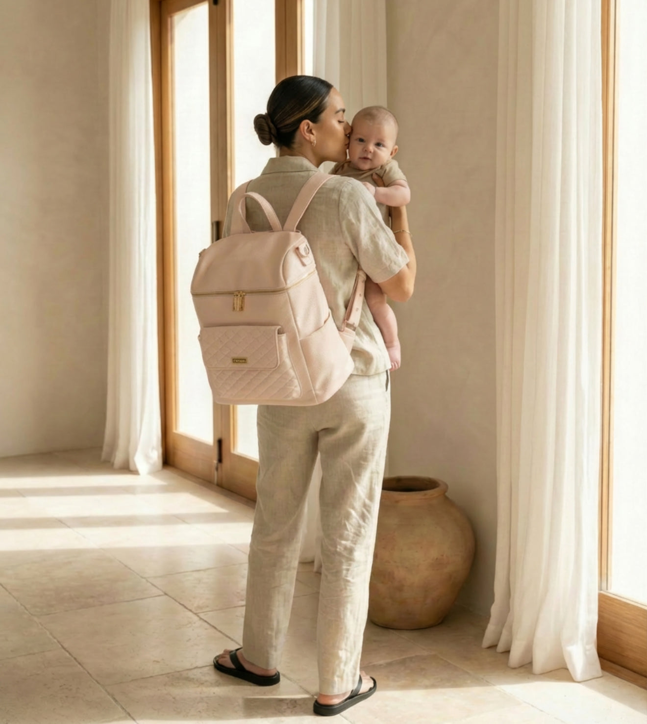 Mom with diaper backpack backpack