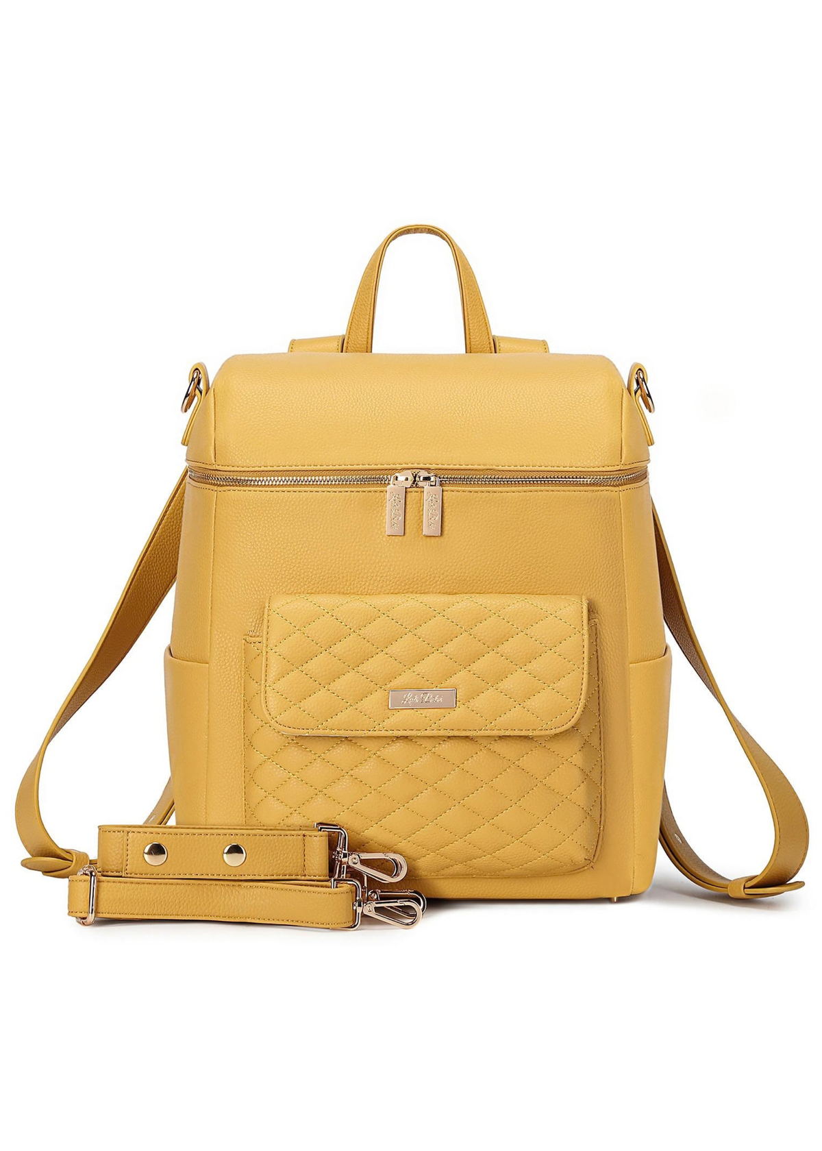 Imperfect Luli Bebé Monaco yellow vegan leather diaper bag backpack 