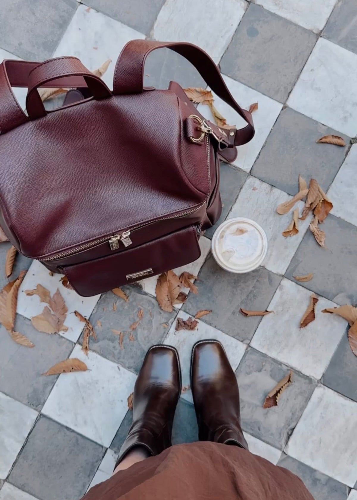 Luxury burgundy diaper bag backpack for moms in vegan leather – Montecito Merlot by Luli Bebé