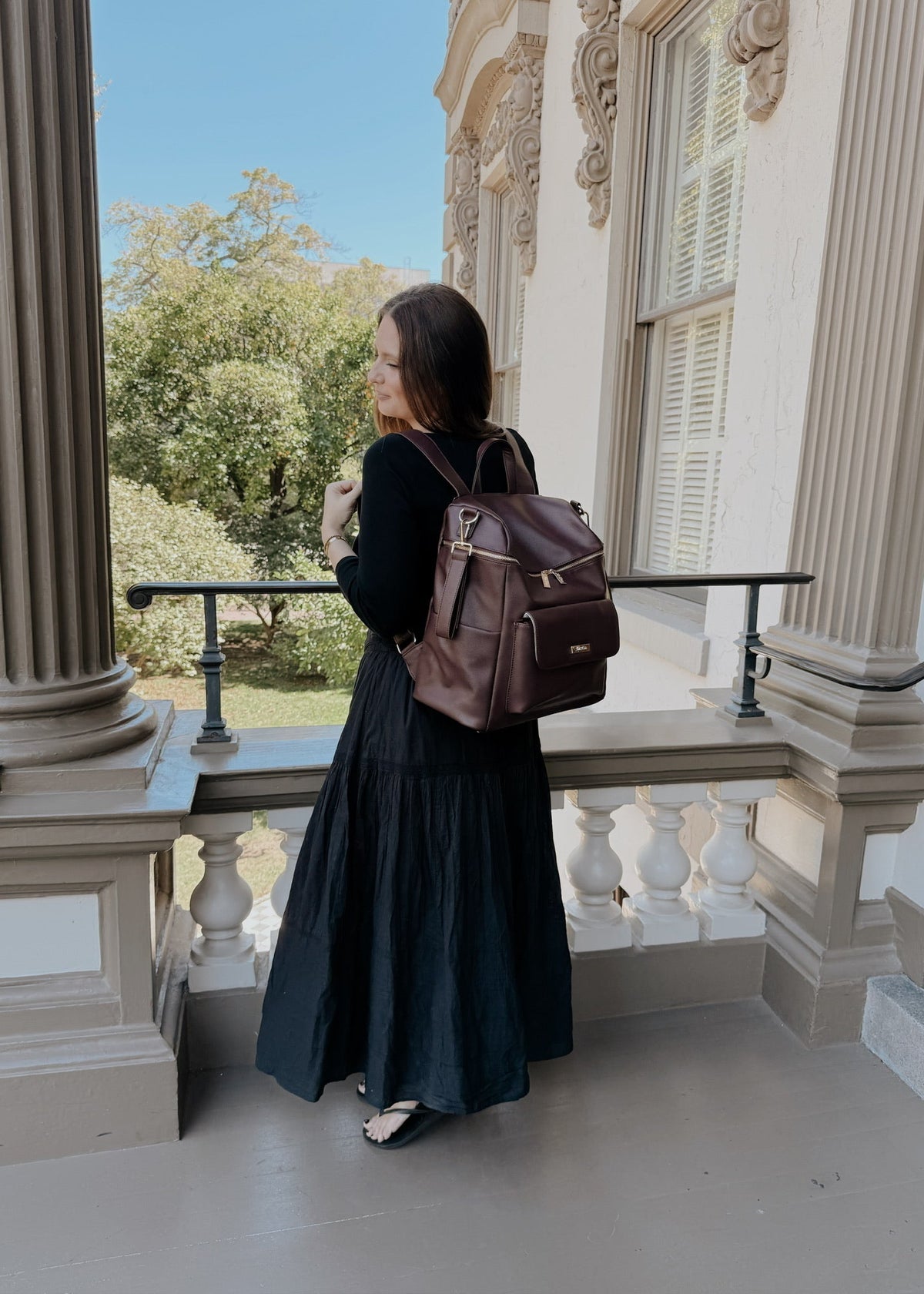 Luxury burgundy diaper bag backpack for moms in vegan leather – Montecito Merlot by Luli Bebé
