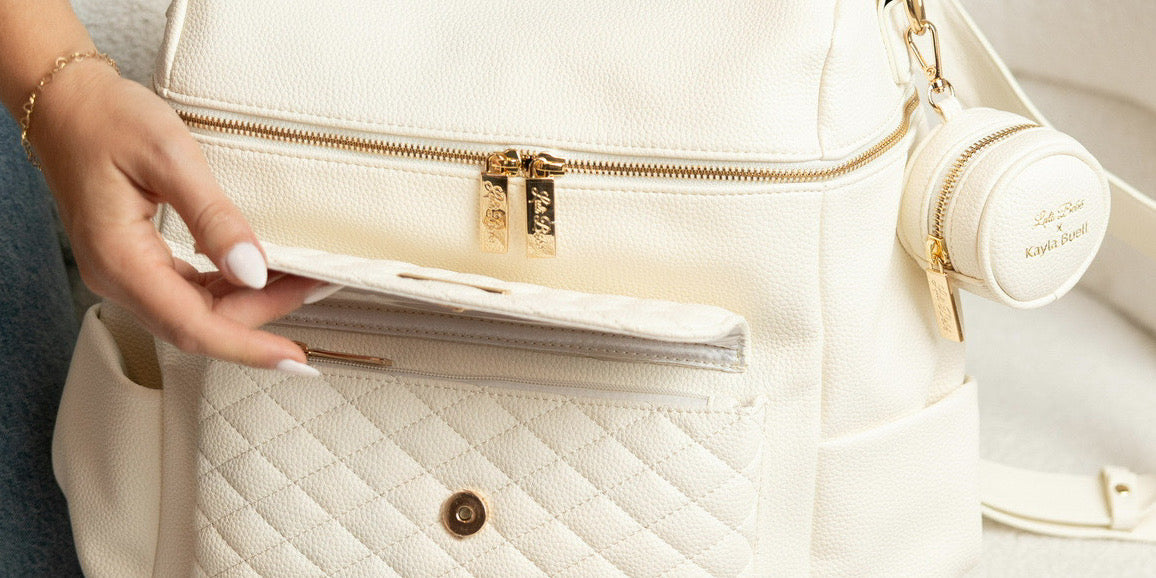 Luxury vegan leather designer diaper bag by Luli Bebé, known as the Scripture Bag