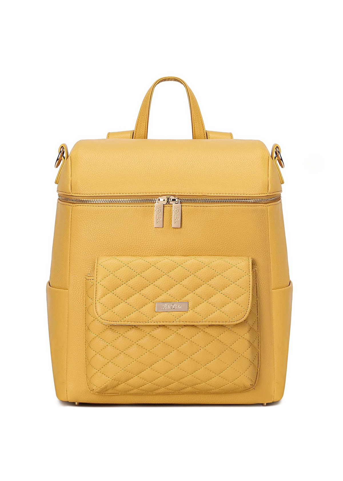 Imperfect Luli Bebé Monaco yellow vegan leather diaper bag backpack 
