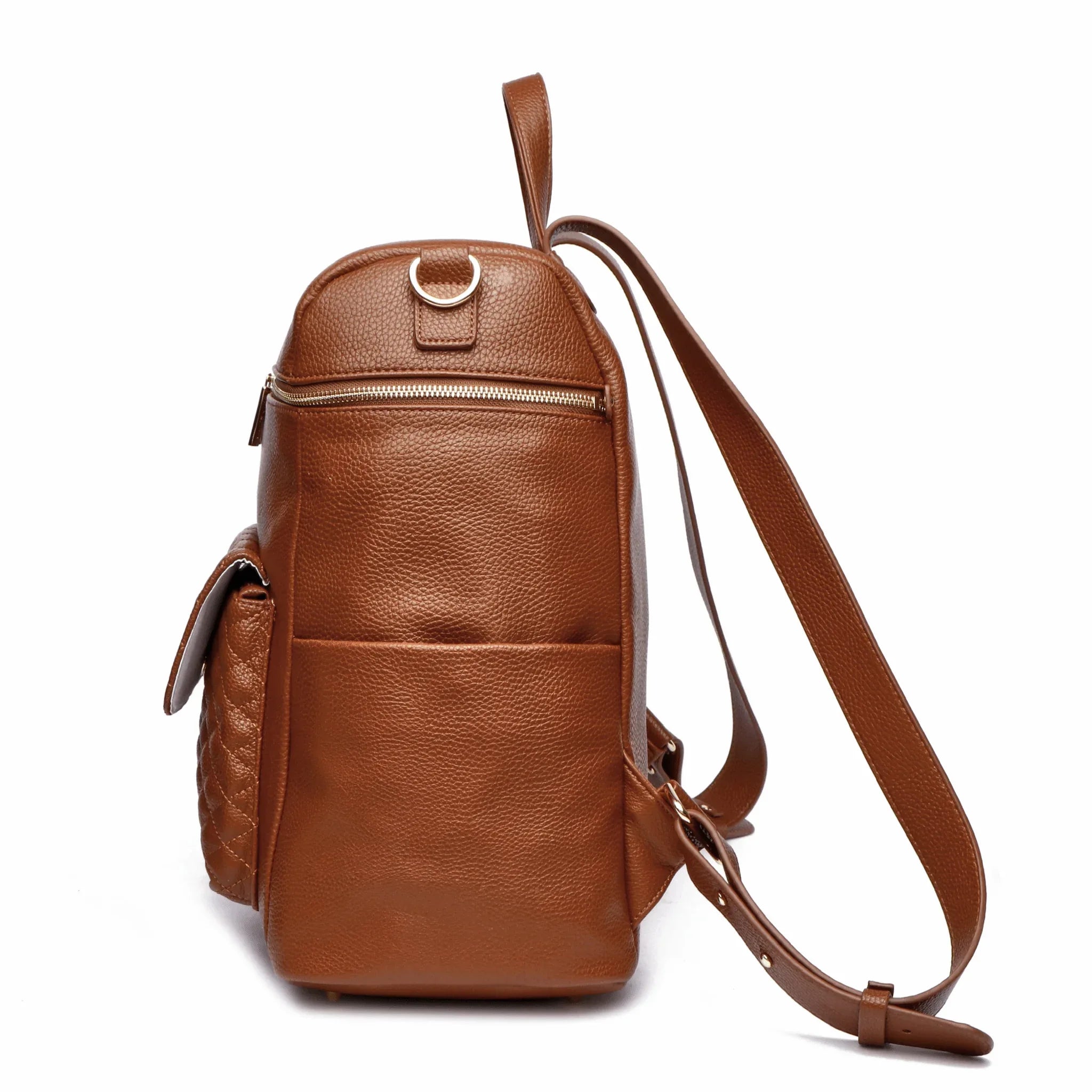 Signature Diaper Bag Caramel Brown - side view stylish and large best for mom use 
