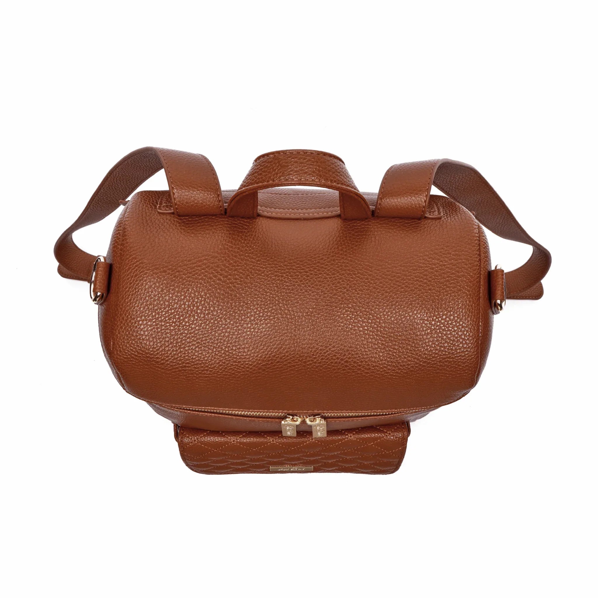 Designer Diaper Bag Mom Backpack Best Nappy Bag Vegan Caramel Brown - top view