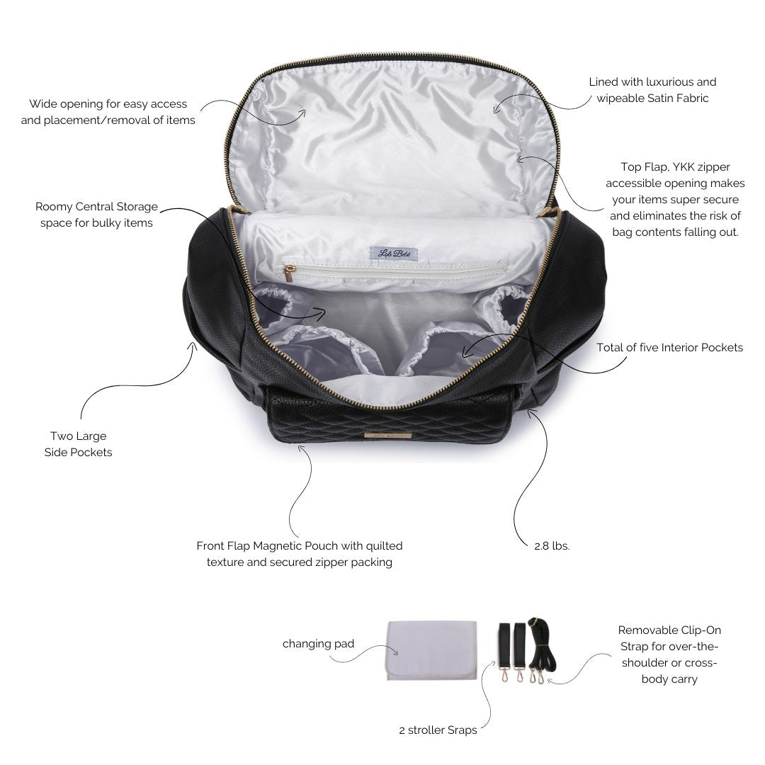 Monaco Diaper Bag | Ebony Black - Luli Bebé