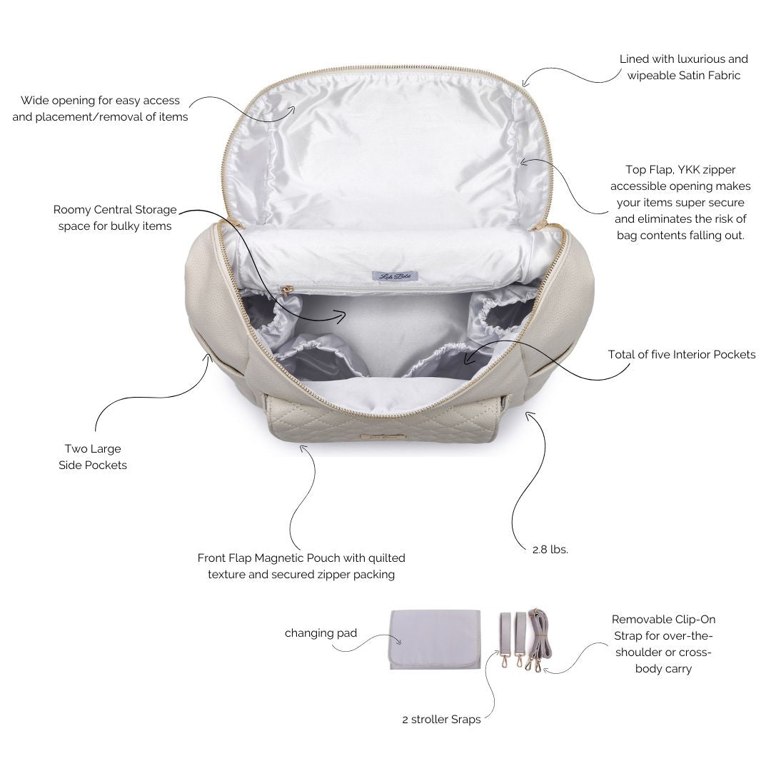 Monaco Diaper Bag | Pearl White - Luli Bebé