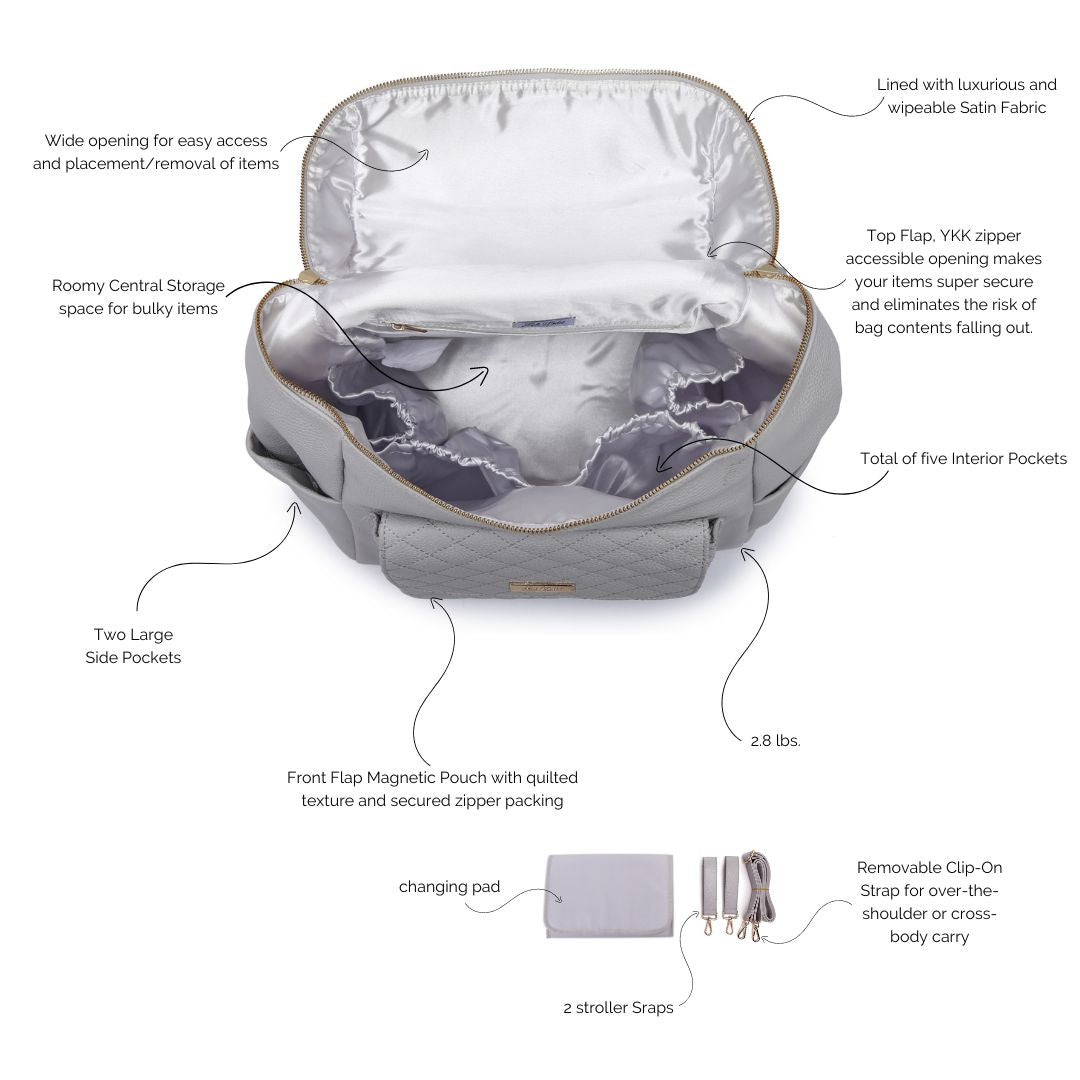 Monaco Diaper Bag | Stone Grey - Luli Bebé