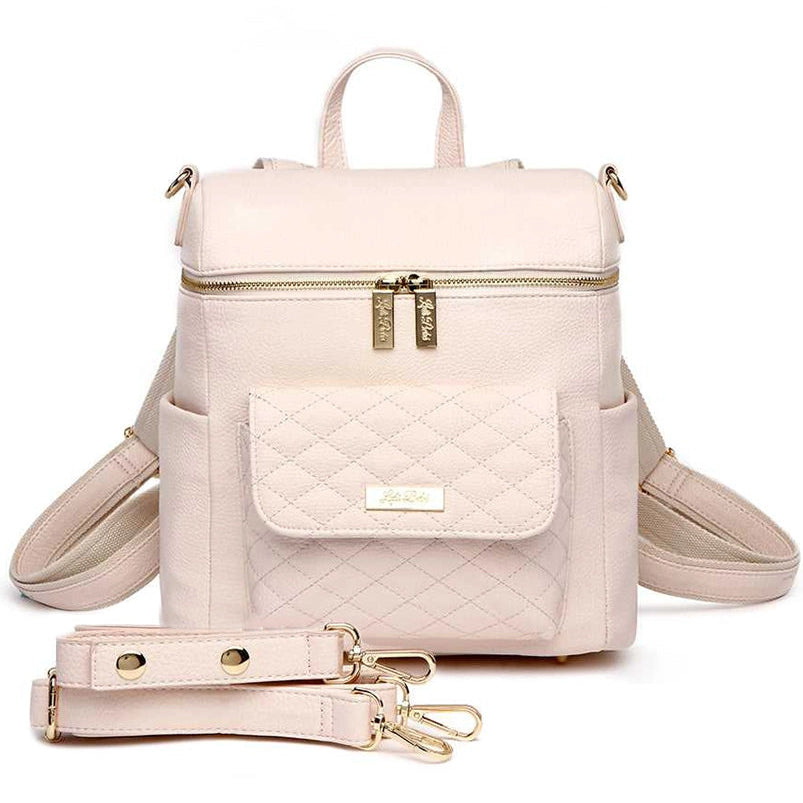 Pastel Pink Diaper Bag – Petit Monaco by Luli Bebe, stylish mini backpack with stroller straps for moms and travel