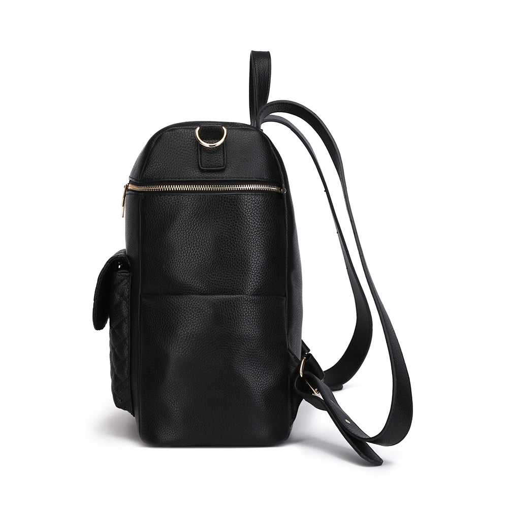 Side view of best stylish black diaper bag – Monaco collection by Luli Bebe, sleek design with mom-approved functionality