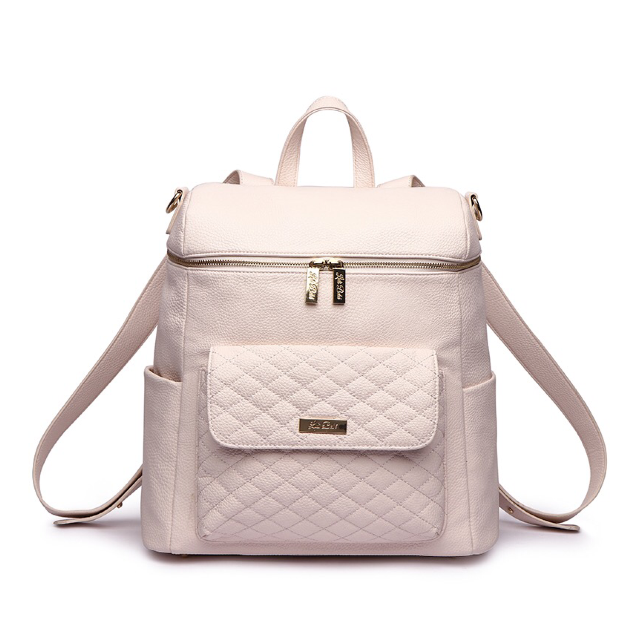 Pink diaper bag front view – Monaco collection by Luli Bebe, luxury vegan leather with quilted pocket, stylish and mom-approved