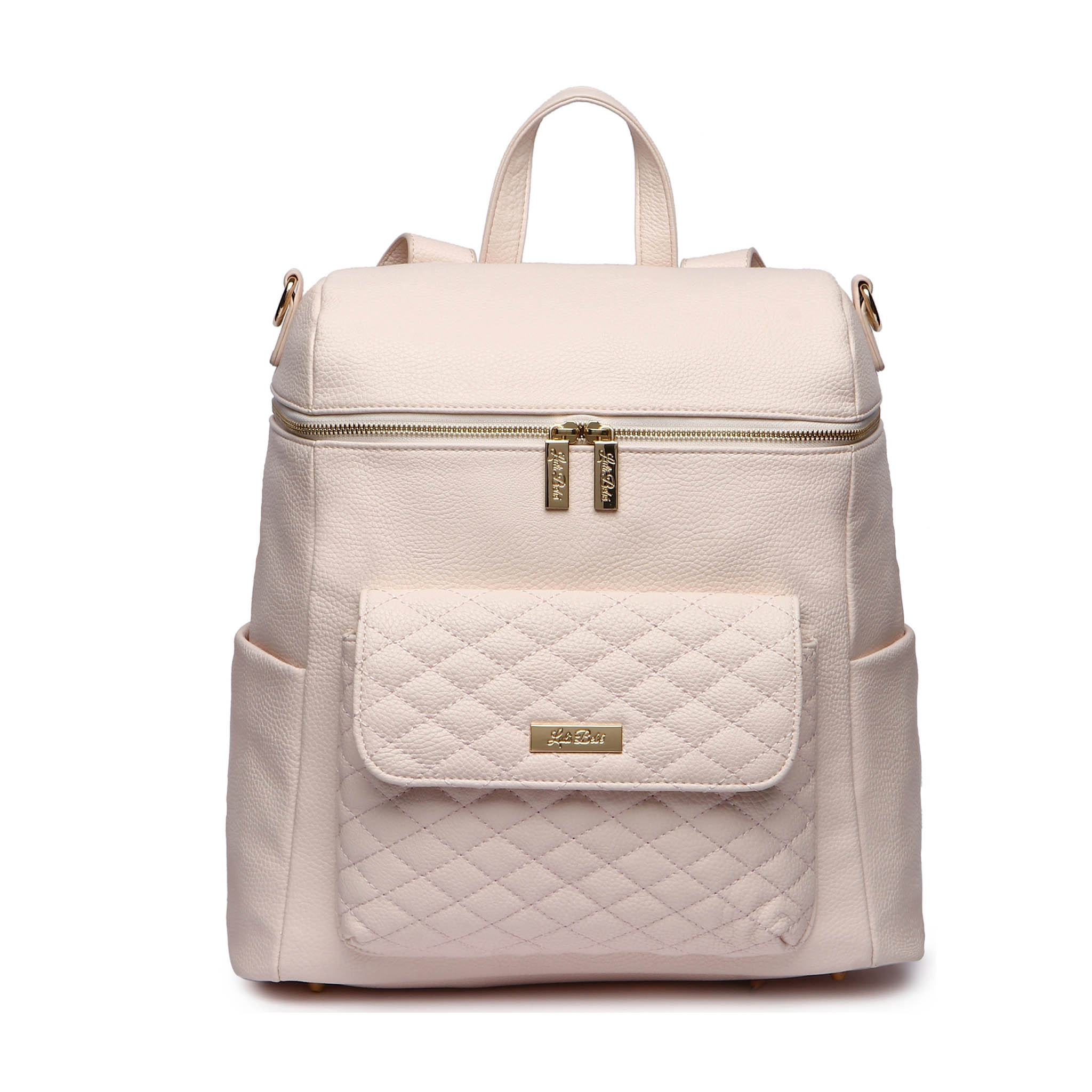 Large Pink Diaper Bag – Monaco Collection by Luli Bebe, stylish quilted backpack with stroller straps and changing pad included